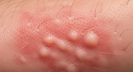 Fototapeta premium Close-up of a severe allergic skin reaction with red rash and raised white welts.
