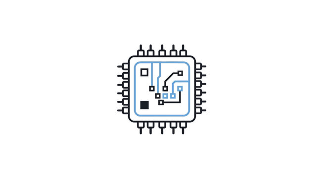 Minimalist digital microprocessor icon design for technology and computing concepts