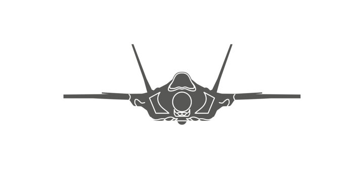 Drawing united states modern combat aeroplane F35. Black and white illustration against a plain background. Vector illustration.