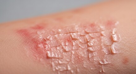 Fototapeta premium Close-up of a skin patch test showing an allergic reaction with redness and peeling skin.