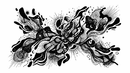 Abstract Black and White Cosmic Explosion © illustration