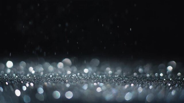 Shimmering metallic powder falling slowly in zero gravity with abstract macro cinematic motion.