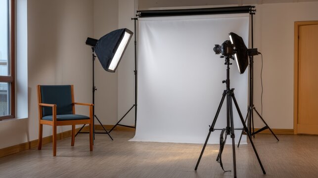 Studio Photography Setup Featuring Large Softbox and Lighting Equipment