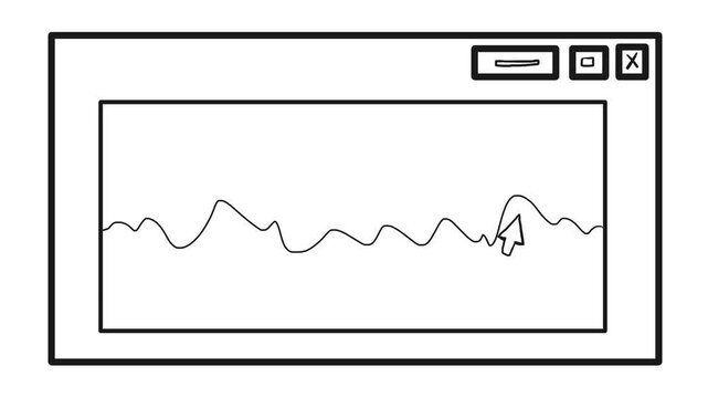 A scientific animation on a wave function or system, showing the fluctuations of a graph in a web window. The pointer then switches off the system.