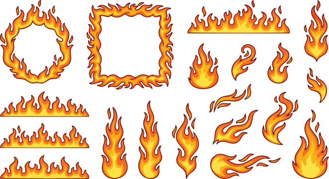 Flame shapes and borders, vector illustration on white background