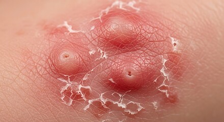 Fototapeta premium Close-up of a skin infection with multiple pustules and inflammation.