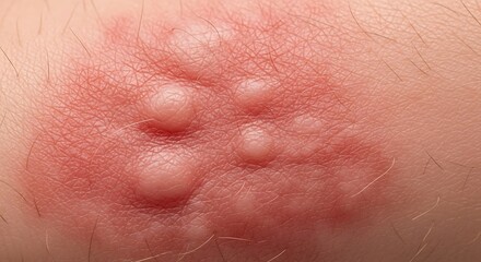 Fototapeta premium Close-up of a skin rash with blisters and redness.