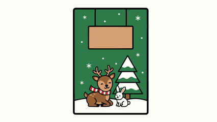 Cute reindeer rabbit and snowy tree festive winter illustration © Abrar Hussain Studio