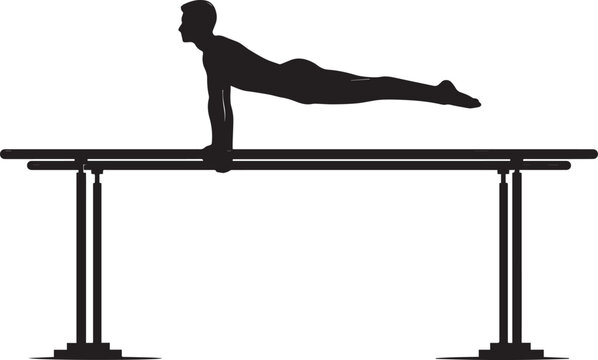 Gymnast performing parallel bars hold silhouette vector illustration featuring artistic gymnastics strength balance athletic training isolated on white background