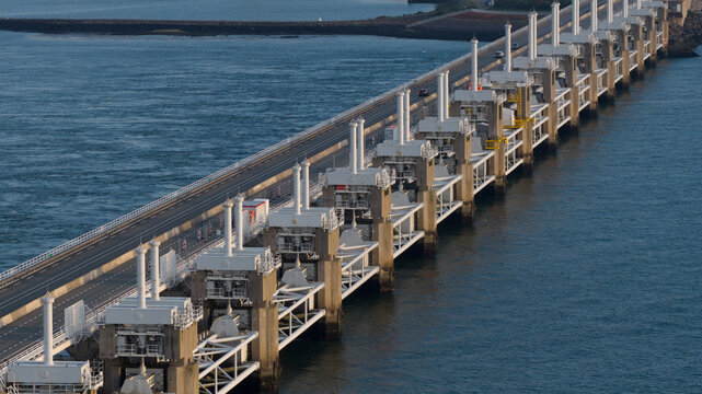 Delta Works Oosterschelde Storm Surge Barrier in Zeeland.