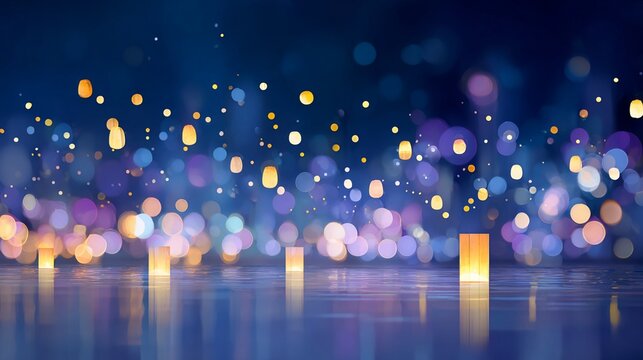 Wide dreamy bokeh night sky scattered with colorful light orbs a