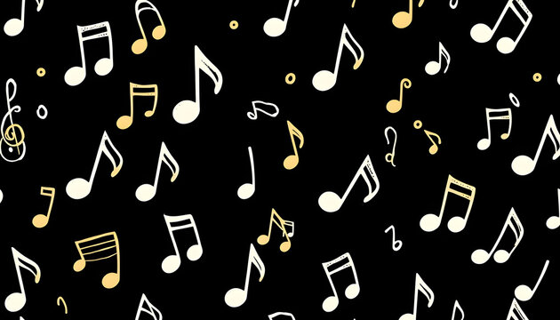 Music notes seamless background. Musical notation doodle texture, pop art. White tone