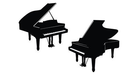 Grand Piano Silhouettes Black Shapes On White Background © Urmi512