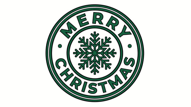 Circular emblem with green border snowflake design and merry christmas text in festive style