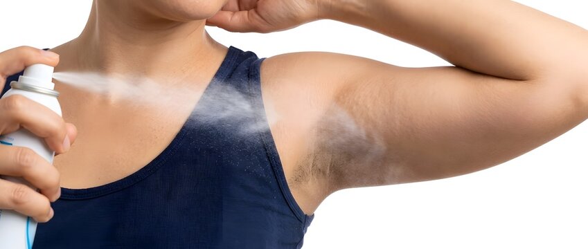 Applying antiperspirant spray for body odor protection and freshness