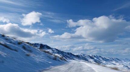Fototapeta premium Dramatic Clouds Blowing Across Snowy Mountain Pass on a Bright Winter Day