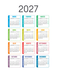 Calendario 2027 español color vectorial con números de semana, fondo blanco © mozZz