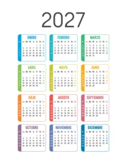 Calendario 2027 español color vectorial con números de semana, fondo blanco © mozZz