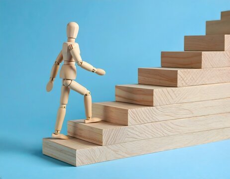 諦めずに上る姿、木製ブロックが作る坂道