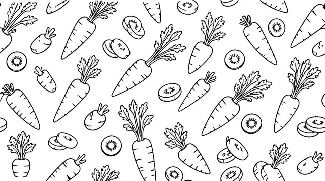 Hand drawn carrot and vegetable pattern design.