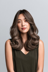 Fototapeta premium Woman With Long-Length Bleached Perm Hairstyle Portrait
