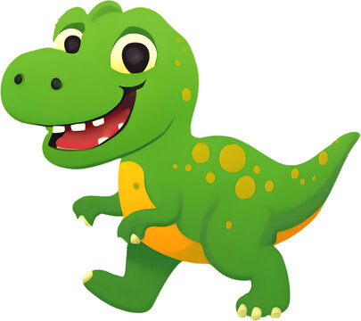 Cheerful Cartoon Tyrannosaurus Rex with Big Smile and Yellow Spots, Playful Vector
