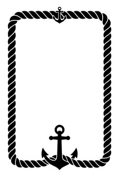 Nautical Rope Frame with Anchor Silhouette Vector Illustration