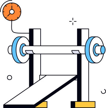 Barbell weight bench and stopwatch for strength training and gym fitness vector illustration