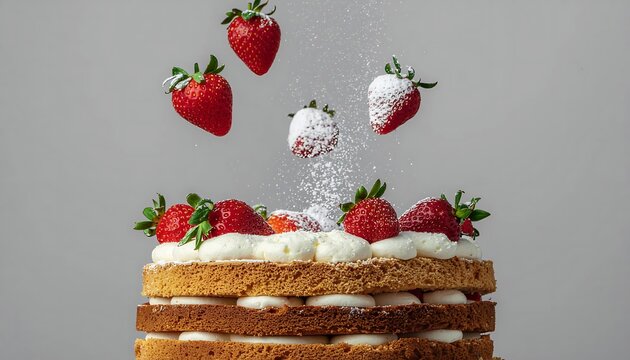 Traditional Christmas cake with red berries and pine sprigs.