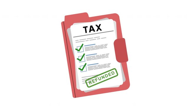 Tax Refunded : Animation of a Tax Refund Document Sheet with Refunded Stamp Effect for Tax Return Processing, Financial Reimbursement and Government Settlement