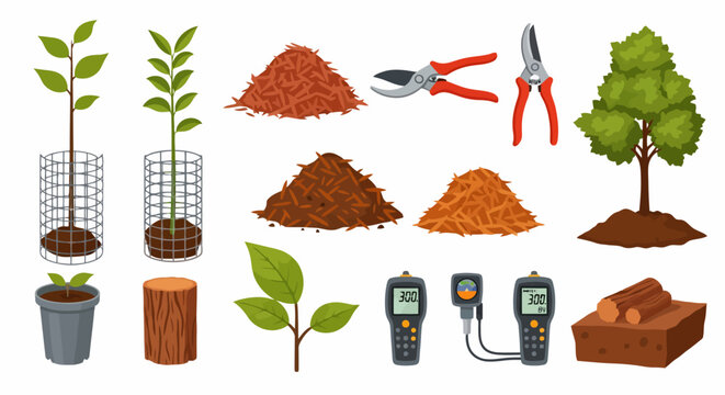 Gardening Tools and Supplies for Planting Trees.
