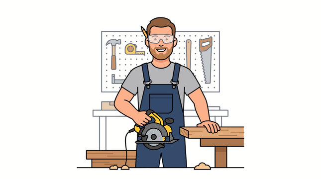 A man in a workshop with a circular saw.