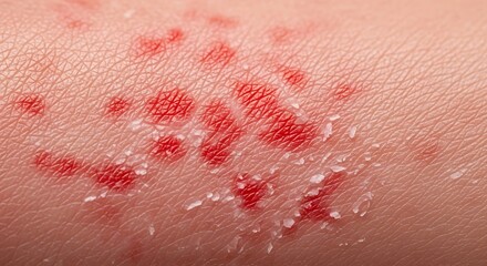 Fototapeta premium Close-up of inflamed skin with red patches and flaky texture, indicating a skin condition.