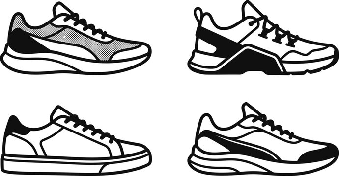 Set of Minimalist Sneaker and Running Shoes Vector Icons Collection