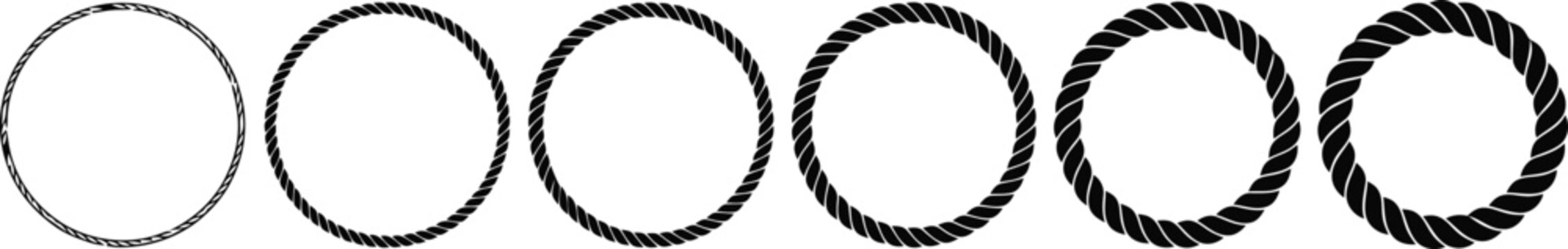Rope circular frames set featuring various thickness twisted cord borders on a clean white background design