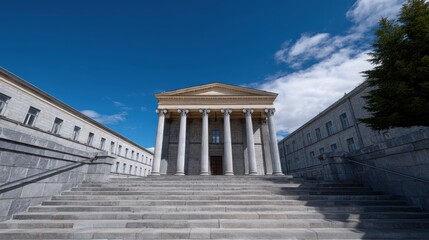 Fototapeta premium Majestic Court Building with Marble Columns Against a Bright Blue Sky