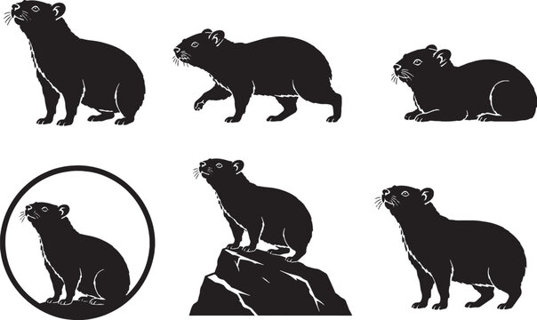 Rock Hyrax Silhouette Icon Set African Mammal Wildlife Vector Collection