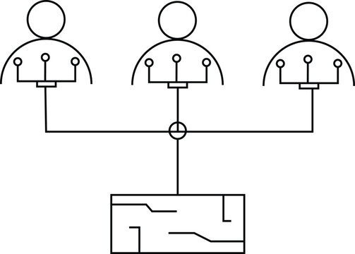 Vector line and solid icon set of a desktop computer processor microchip or CPU component