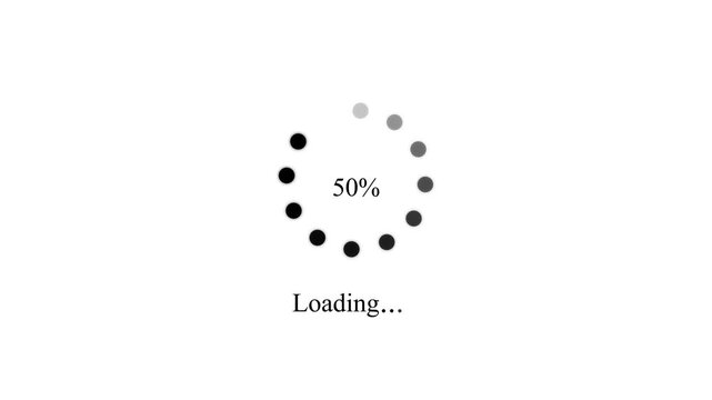 Circular loading progress bar with black dots and thirty percent text on a clean white background for digital interface and software development