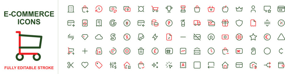 E-commerce shopping icons set with cart payment symbols and retail elements for web © Kafayet