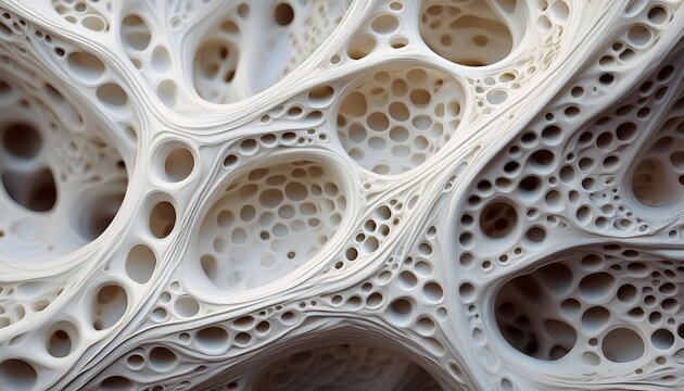 macro texture of white porous organic material with holes abstract bone or coral surface background
