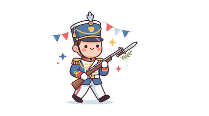 Fototapeta premium Cute Cartoon Soldier in Ceremonial Uniform Marching in a Parade