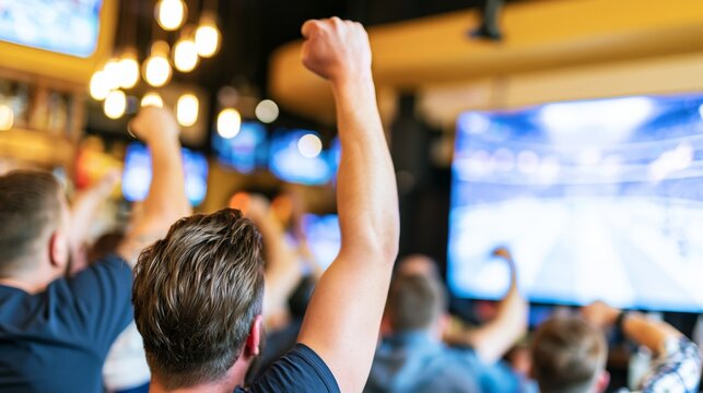 Enthusiastic group of spectators reacting to a sporting event, creating a vibrant atmosphere of excitement and shared celebration