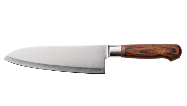 Chef s knife with brushed steel blade and wooden handle