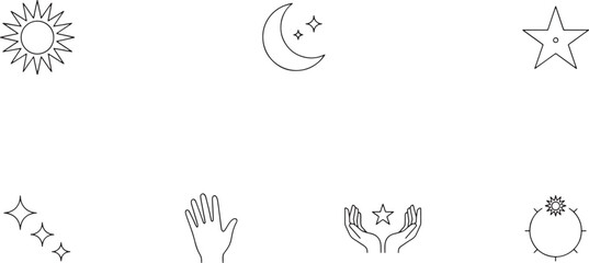Obraz premium Outline celestial space and hand icons
