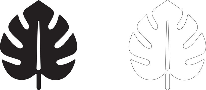 Monstera leaf icon, tropical botanical symbol, wellness spa and ecology concept.