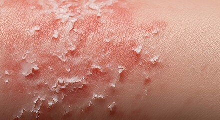 Fototapeta premium Close-up of skin with severe peeling and redness, possibly due to sunburn or a skin condition.