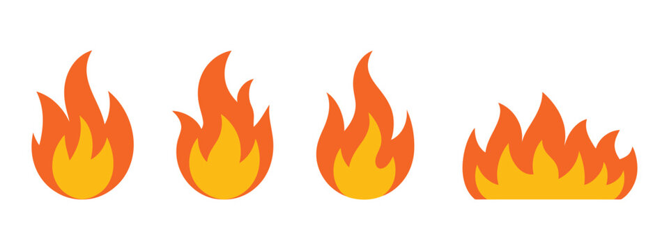 Flame fire icon logo, simple burning flame symbol, hot fireball shape, clean vector illustration for branding, safety, energy, and digital design.