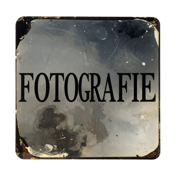 Fotografie Daguerreotypie zeigt einen metallischen silbernen Schriftzug mit chemischen Flecken historische edle nostalgische Stimmung generative AI