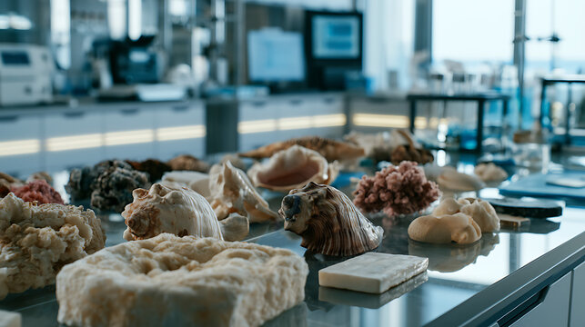 Detailed Display of Preserved Marine Specimens in Modern Laboratory Setting